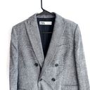 ZARA  Women Blazer Size Small Gray Plaid Double-Breasted Pea Coat Academia Preppy Photo 2