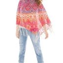 CHICO'S Phoebe Poncho Colorful Sheer Linen ONE SIZE w Beaded Fringe Pink Purple Size M Photo 0