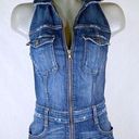 GUESS Blue Stretch Denim Zip Tapered Sleeveless Jumpsuit~4~ Photo 1