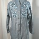 Bob Mackie  Women’s Wearable Art Light Blue Fleece X-Large Embroidered Jacket EUC Photo 0