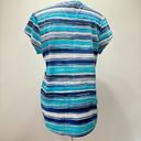 Chico's Chico’s Zenergy Blue Teal & White Striped Cap Sleeve Loose Fit Tee Size 1/Medium Photo 7