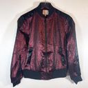 Cinq à Sept  Venus Lamé Bomber Jacket Wine Metallic Satin Trim Size XS Photo 2