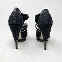 Jason Wu [] Black Textured Embossed Leather Strappy Sandals Platform Heels Sz 39 Photo 4