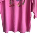 Quacker Factory  Women Top L Pink 3/4 Sleeve Beaded Palm Scene Tropical Resort Photo 3