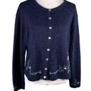 Northern Reflections  Sweater Cardigan Large Navy Pink Floral L Photo 0