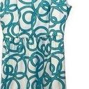 Gretchen Scott  White & Turquoise Blue Sleeveless V-Neck Pleated Dress - M Photo 0