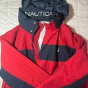 Nautica Vintage  Red/Navy Stripe Jacket w Logo on the Neck & Attached Hood Photo 3