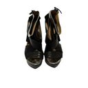 L.A.M.B. Gwen Stefani Black Wedge Gladiator Strappy Heels Size 9.5 Open Toe Photo 5