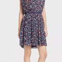 Joie  Halsette Dress 100% Silk Floral Pleated Blouson Lined Boat neck Navy Size M Photo 0