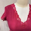 Natori | Pink Mauve Lace Trim V-neck Tee Photo 1