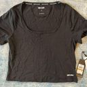 DKNY NWT!  Jeans Black Cropped Tie Sleeves Deep Scoop Neck Short Sleeve Tee Small Photo 1