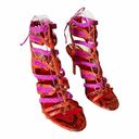 Brian Atwood  Felisa Sandals Mixed Media Strappy Braided Leather Orange Pink 7 Photo 4