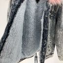 Juicy Couture  Black Label Pink Fur Collar Acid Wash Denim Sherpa Lined Jacket Photo 2