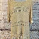 ee:some  Womens Open Knit Top Fringe Acrylic Blend Short Sleeve Tan Taupe Medium Photo 0