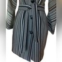 Anne Klein  Black Brown Wool Blend Striped Belted Jacket Coat Womens Size Small Photo 6