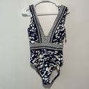 La Blanca  Plunge V-Neck Blue White Patterned One Piece Bathing Suit Photo 2