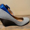 mix no. 6  Striped Wedge Heels Blue White Party Ankle Straps Womens 7 Photo 3