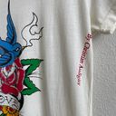 Ed Hardy Vintage Y2K Creme Blue Bird Rose “Love” Tattoo Graphic Short Sleeve Tee Photo 4