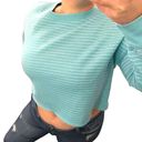 Flirtitude  Active SMALL Lightweight Blue Striped Raw Hem Cropped Sweatshirt Photo 7