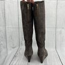 Marc Fisher  Women's US Size 7.5 Dewey Brown Leather Wedge Heel Boots Knee High Photo 6