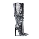 Shoedazzle  Beckey Slouchy Stiletto Boot Faux Leather Silver Foil Size 5.5 New Photo 2