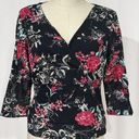 Emma James  Petite Women's Black Floral V-neck 3/4 Sleeve Stretch Top Size XL Photo 0