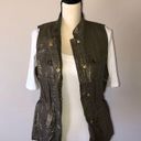 Chico's Metallic Foiled Linen Utility Cargo Vest Olive Green Gold Size 0 Small 4 Photo 8