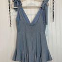 Blush Boutique  Blue Plunged Neck Tie Shoulder Ruffled Hem Romper Womens Size M Photo 1