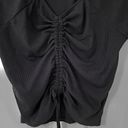 Poof New York Black Tie-hem Drawstring Ruched Short Sleeve V-Neck Ribbed Crop Top Photo 4