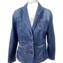 Denim Blazer 3 Button Boutique Front Pockets Western Large Boho Jacket Womens Blue Photo 6