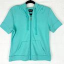 Bebe Short Sleeve Hoodie Size Medium Full Zip Terry Cloth Aqua Blue Y2K Photo 0