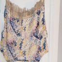 Chico's  Linen Weave Poncho Cape Watercolor Paisley Crochet Fringe Small / Medium Photo 4