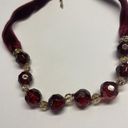 Monet Signed  Necklace Gold Tone Maroon Glass Bead / Ribbon - Beaded Photo 1