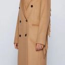 Hugo Boss  - Long Line Coat In Virgin Wool With Fringe Detailing - Light Brown Photo 9