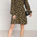 Tommy Hilfiger Moss Crepe Rose Dress 6 Black Yellow Ruffle Long Sleeve Floral Photo 1