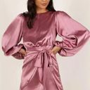 Petal and Pup  Opal Mauve Purple Satin Long Balloon Sleeve Wrap Mini Dress 4 Photo 7