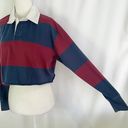 American Eagle New  Throwback Rugby Stripe Cropped Polo Shirt Maroon Navy Size XS Photo 7