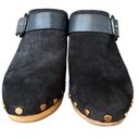 Veronica Beard Black Dacey Suede Heeled Clogs Size 7 Leather Boho Mules Photo 9