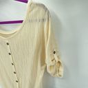 love on a hanger  Womens Roll Tab Sleeve Shirt Faux Button Scoop Neck Cream Small Photo 6