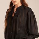 Rebecca Taylor  100% Silk Poesie Jacquard Black Sheer Illusion Button‎ Down Top M Photo 0