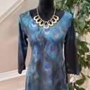 indigo. Soul Women's Multicolor Peacock Round Neck Long Sleeve Top Blouse Small Photo 0