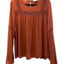 ee:some  Boho Long Bell Sleeve Blouse Burnt Orange Brown Size Medium Photo 0