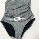 DKNY  Bandeau Maillot One Piece Swimsuit Black & White Geometric Print size large Photo 12