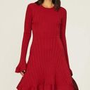 Esteban Cortazar Dress Womens Large Red Bell Sleeve Knit Stretch Mini Ribbed Photo 0