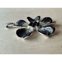 Petal Five  Dark Navy Blue Flower Necklace Pendant with Black Pistil Rhinestones Photo 3