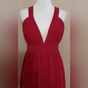 TFNC NEW Burgundy Pleated Deep V-Neck Cross Back Modcloth Maxi Dress Gown Medium Photo 4