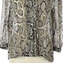 Mango  MNG Snake Print Blouse Tan Pleated Button 3/4 Sleeve Women’s 8 Photo 6