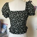 Abound NWOT  Tie Front Puff Sleeve Blouse In Olive Sarma Vintage Daisy Photo 5