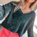 Entro Black Chenille V-Neck Off the Shoulder Oversized Sweater Photo 2