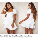 Pretty Little Thing White Crinkle Cup Detail Tiered Skirt Skater Dress Photo 2